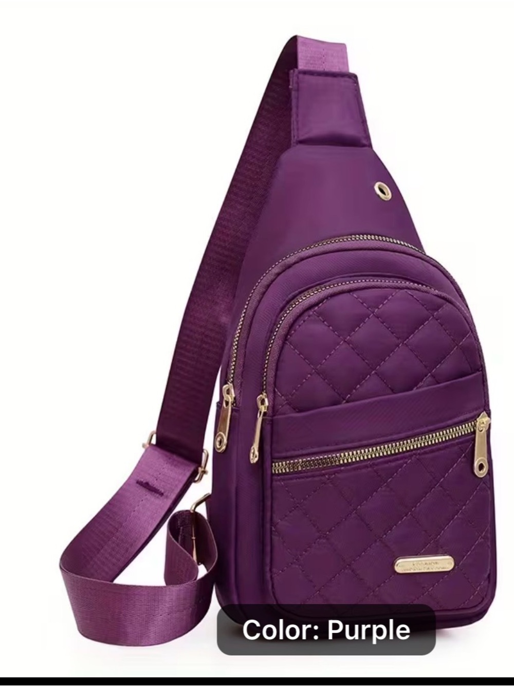 Purple Quilted Crossbody Sling Bag - Unbranded